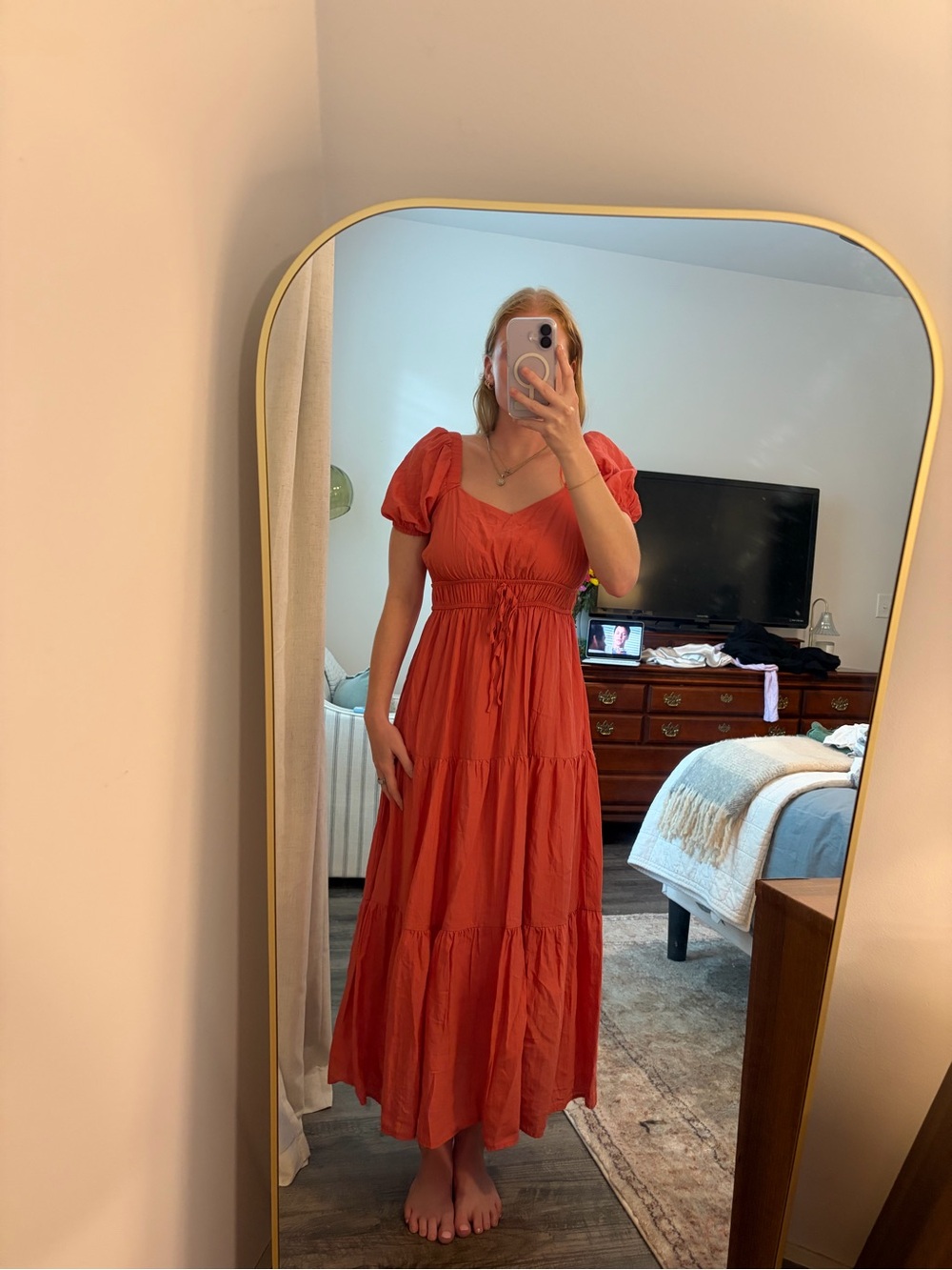 Women's CoralPuff-Sleeve Tiered Maxi Dress
